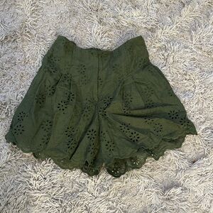 MonnaLisa Olive Green High-Waist Eyelet Shorts
